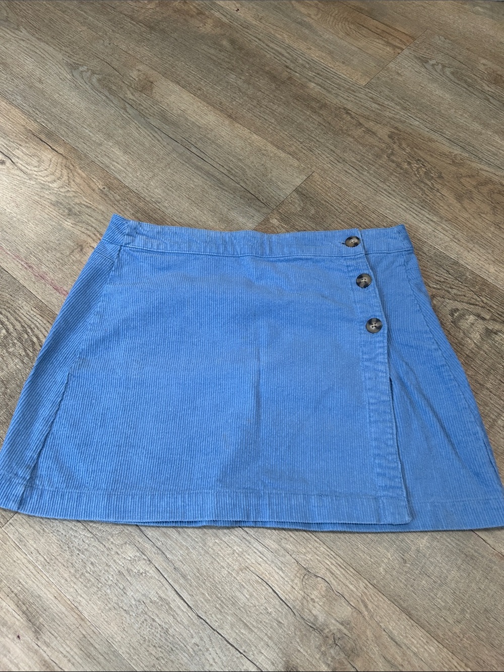 Blue Corduroy Button-Accent Mini Skirt
